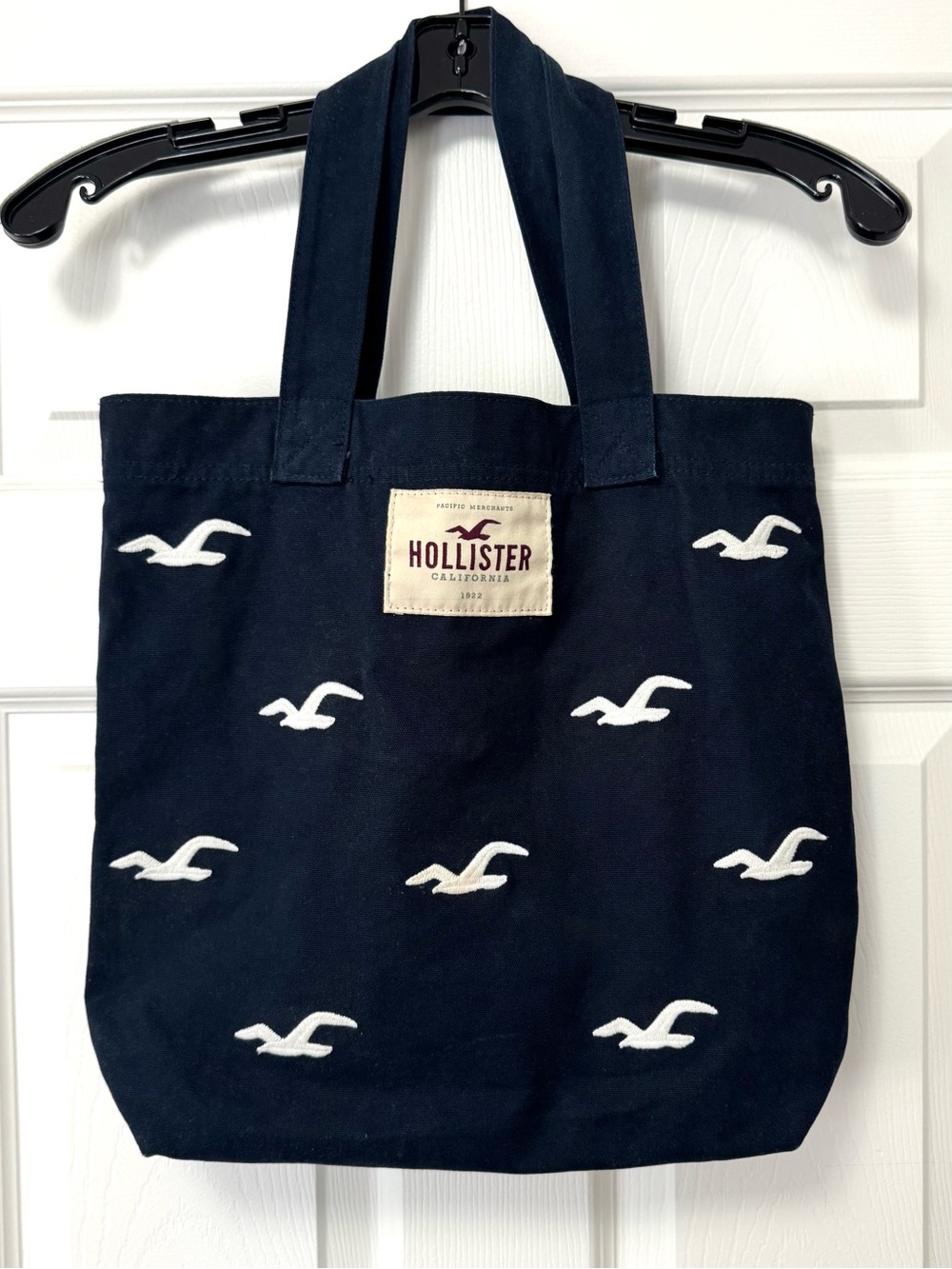 Hollister Navy Canvas Tote with White Seagull Embroidery